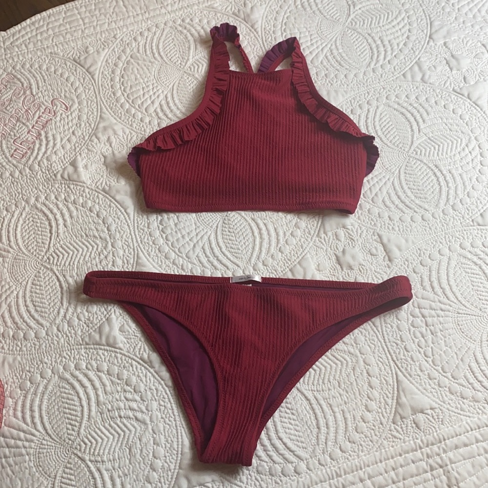 Made by Dawn : ) maroon ruffle bikini
